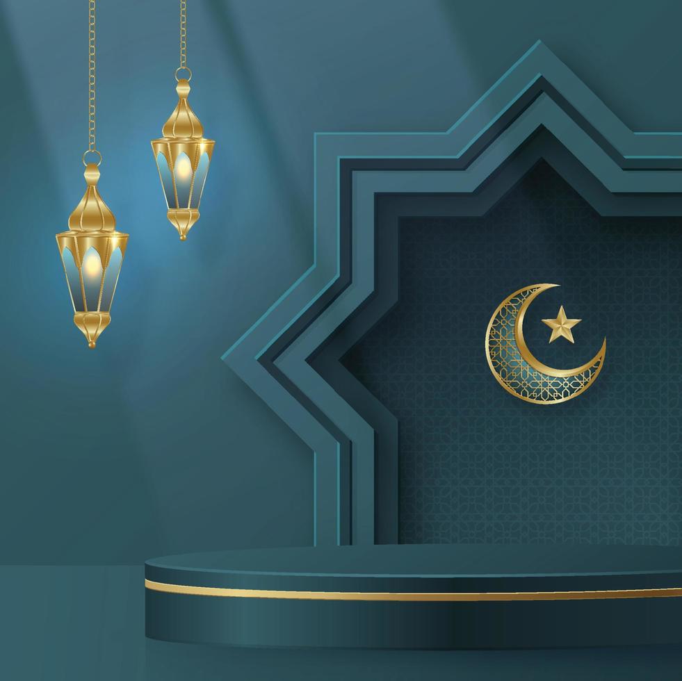 Islamic 3d podium round stage on color background vector