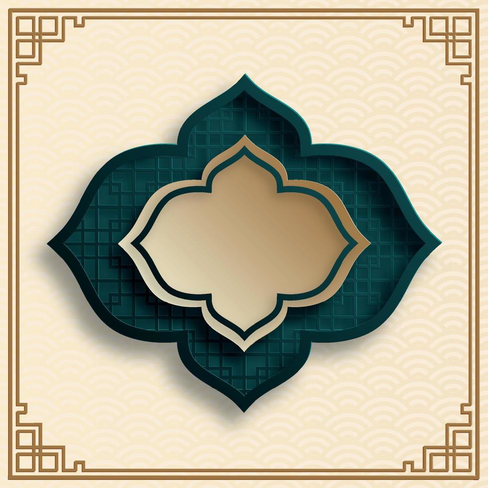 Chinese frame with oriental Asian elements on color background, vector
