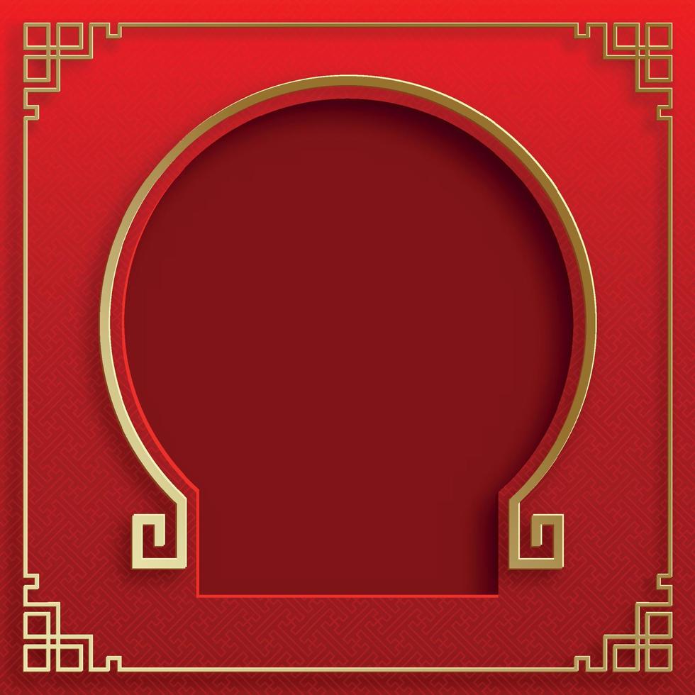 Chinese frame with oriental Asian elements on color background vector