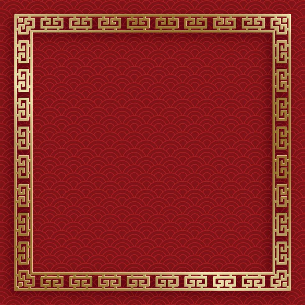 Chinese frame with oriental Asian elements on color background vector