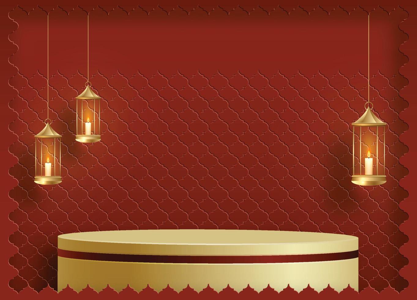 Islamic 3d podium round stage on color background vector