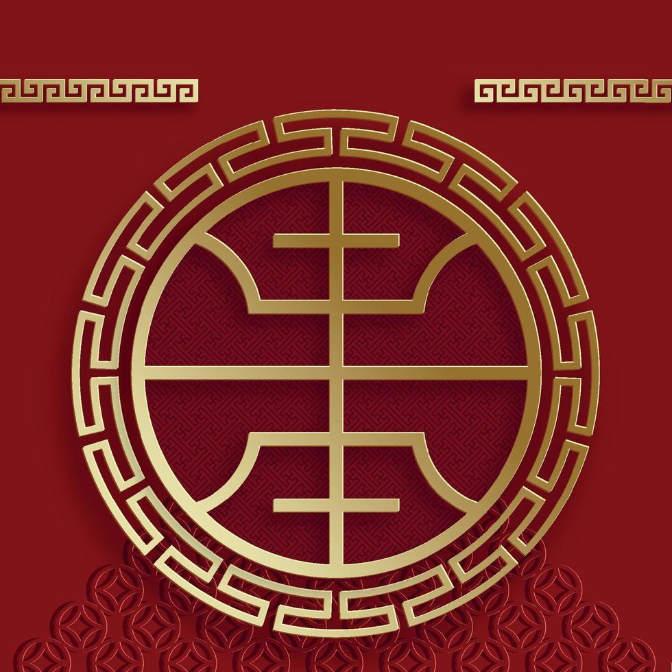 Chinese frame with oriental Asian elements on color background vector