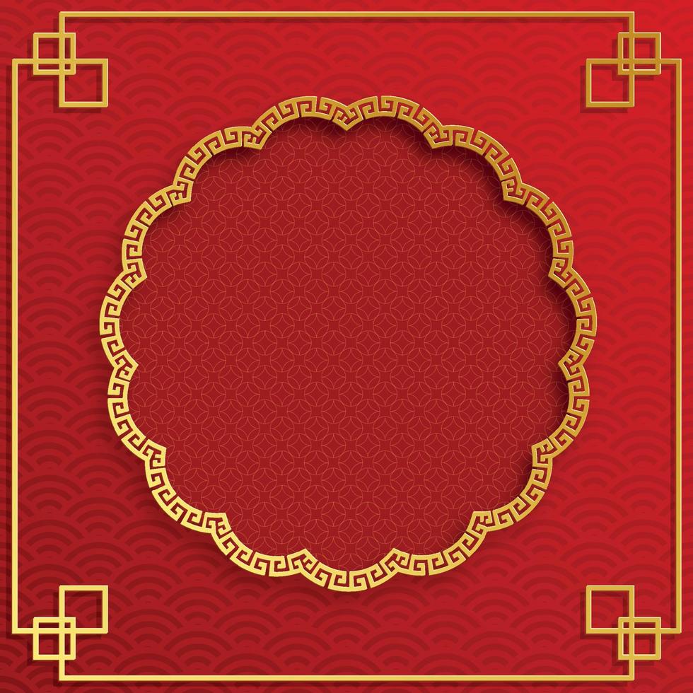 Chinese frame with oriental Asian elements on color background vector