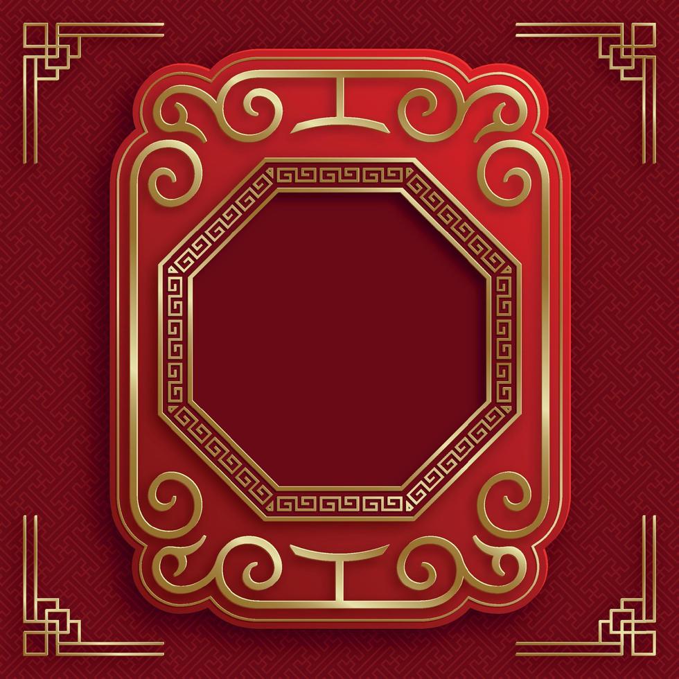 Chinese frame with oriental Asian elements on color background vector