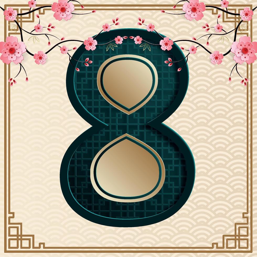 Chinese frame with oriental Asian elements on color background, vector