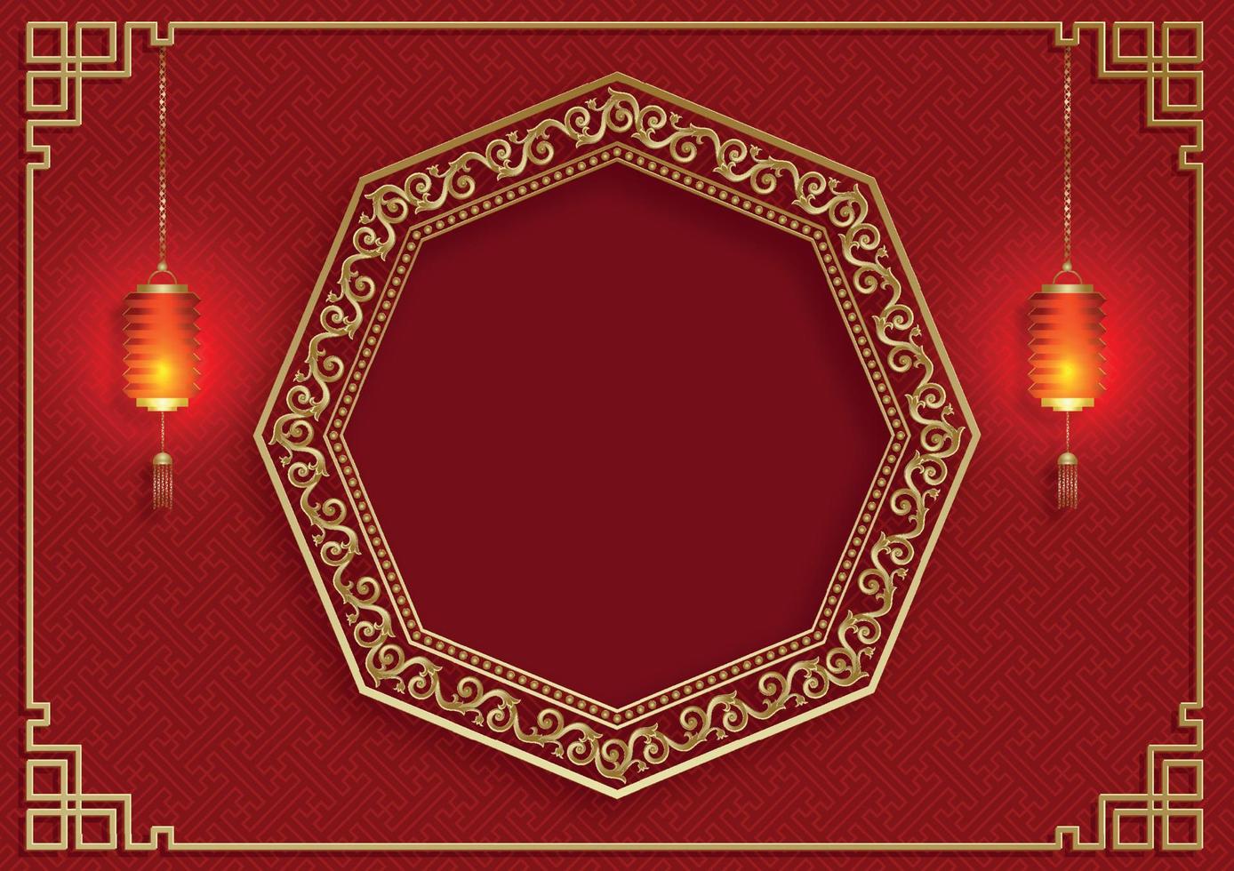 Chinese frame with oriental Asian elements on color background vector