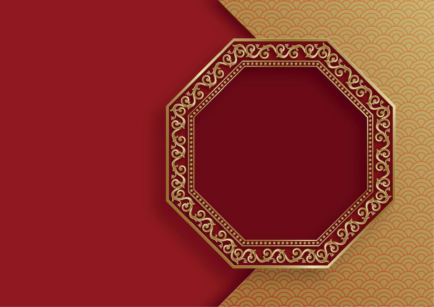 Chinese frame with oriental Asian elements on color background vector