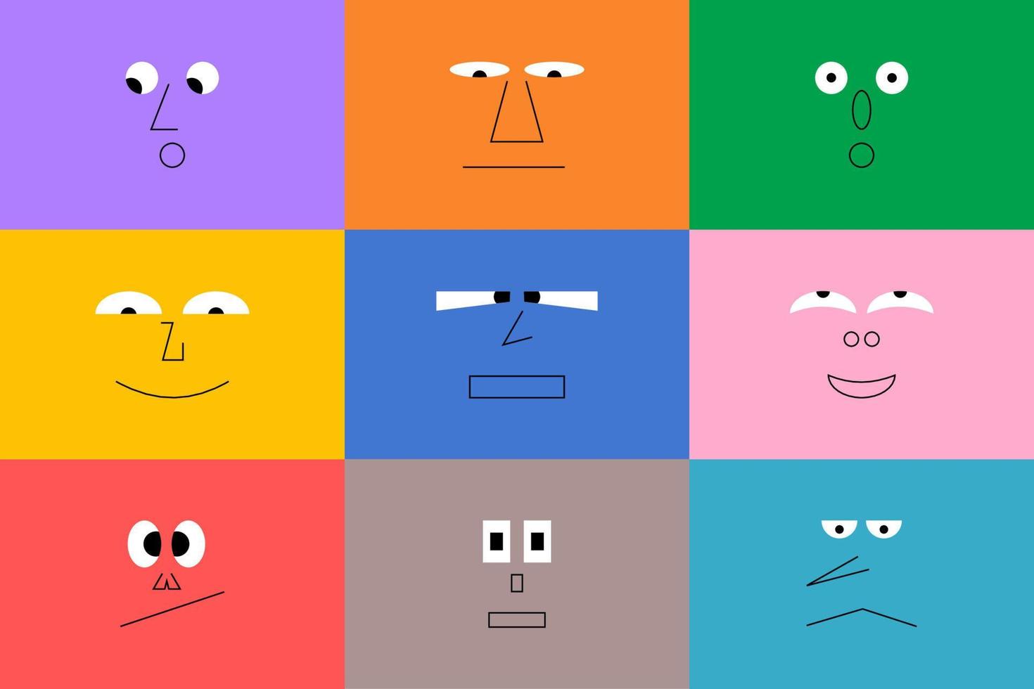 Colorful avatar design set, modern flat cartoon character collection in simple doodle art style for psychology concept or social reaction. vector