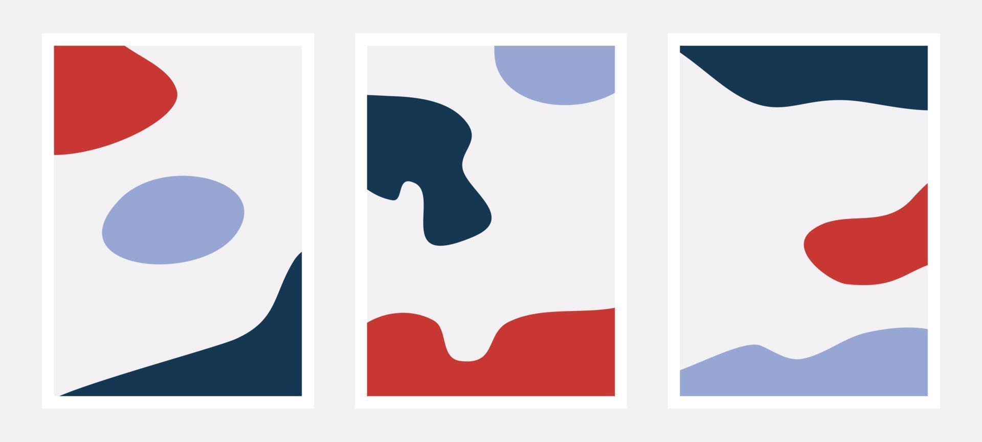Set of trendy minimalist landscape abstract contemporary collages, mountains wave wall art poster design vector