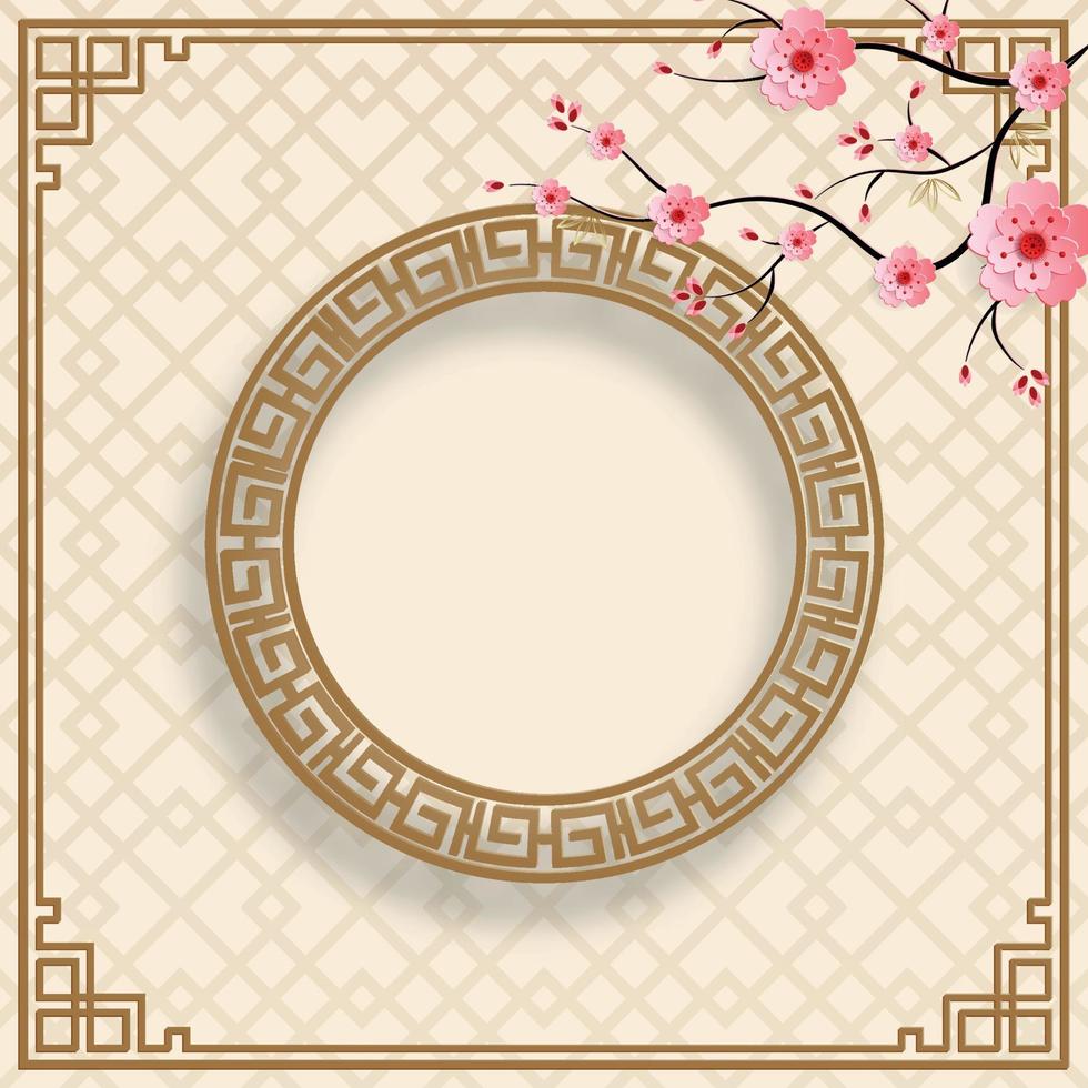 Chinese frame with oriental Asian elements on color background, vector