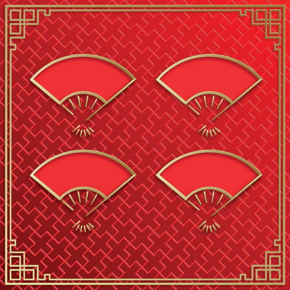 Chinese frame with oriental Asian elements on color background, vector