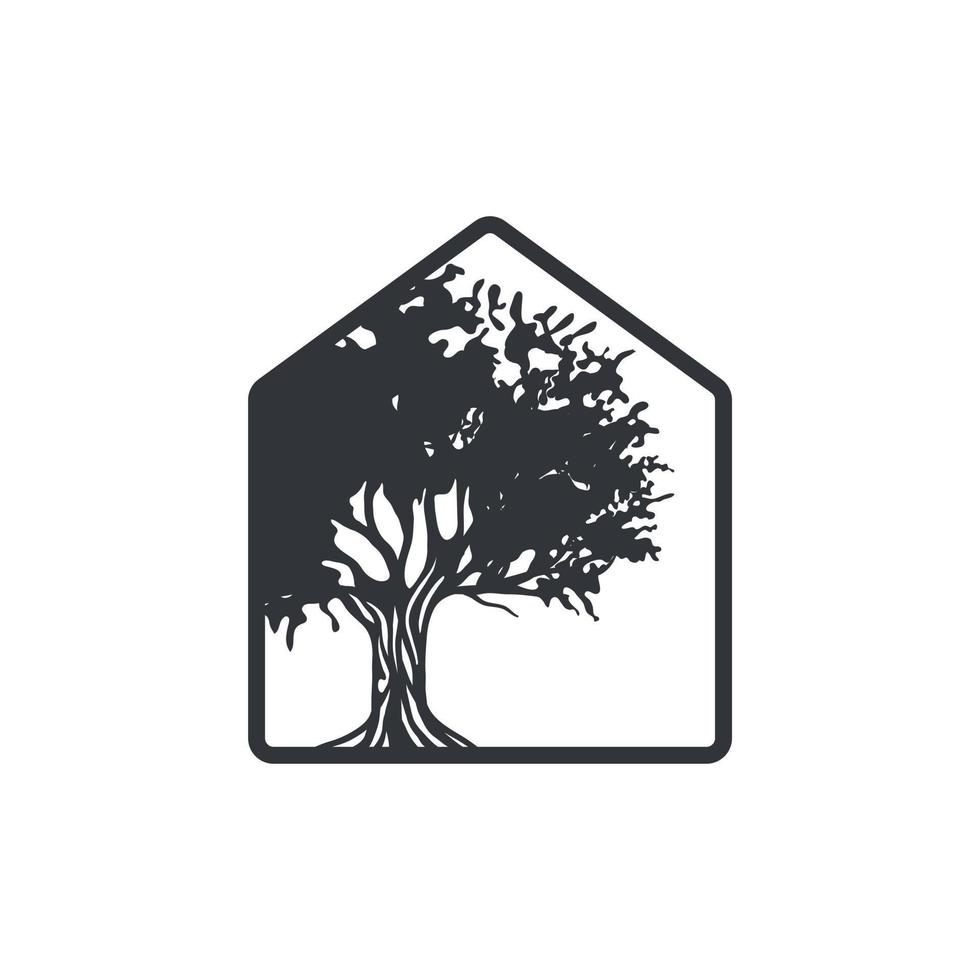 logotipo de un árbol exuberante que crece dentro o al lado de la casa vector