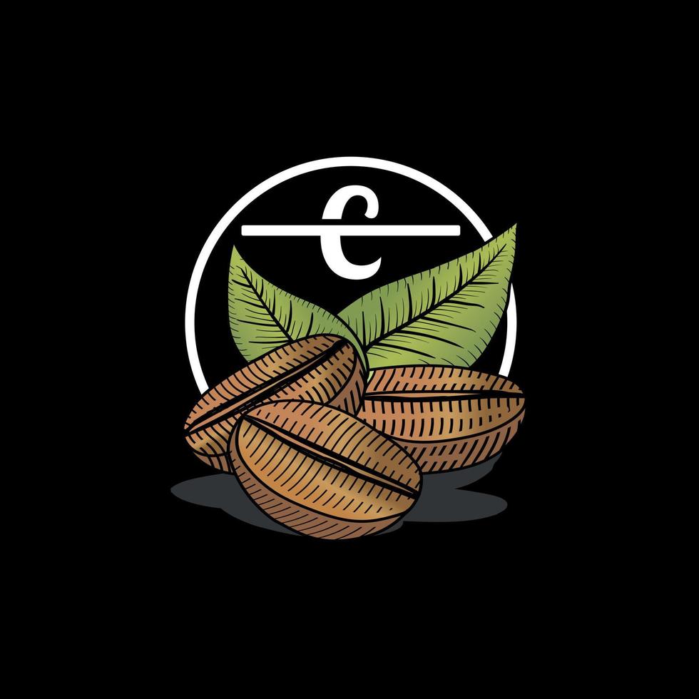 coffee logo with a green leaf inside a circle vector