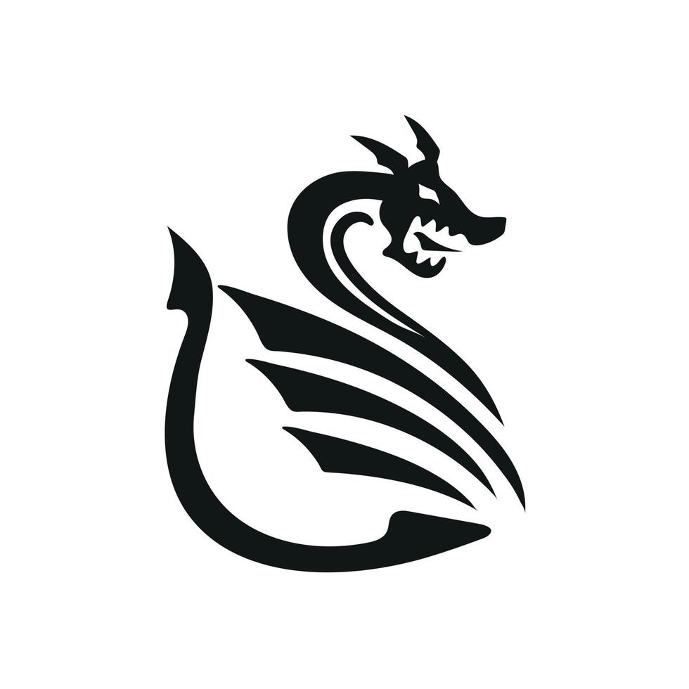 abstract dragon logo with upward curved line wings and tail vector