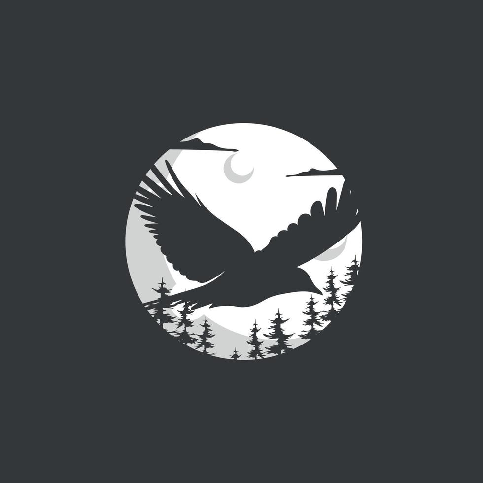 logo of a felling bird at night, with bright moonlight vector