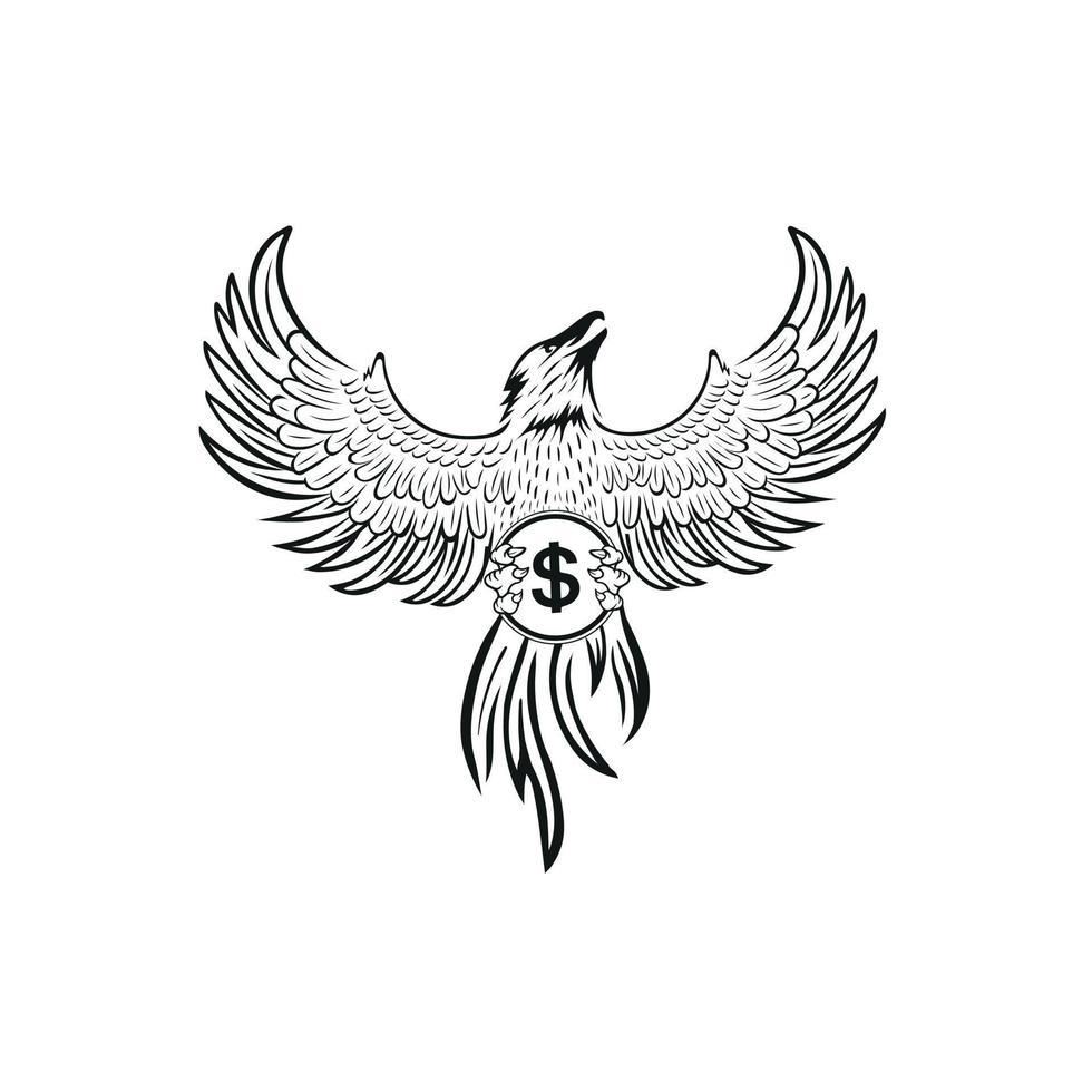 phoenix logo carrying dollar coins vector