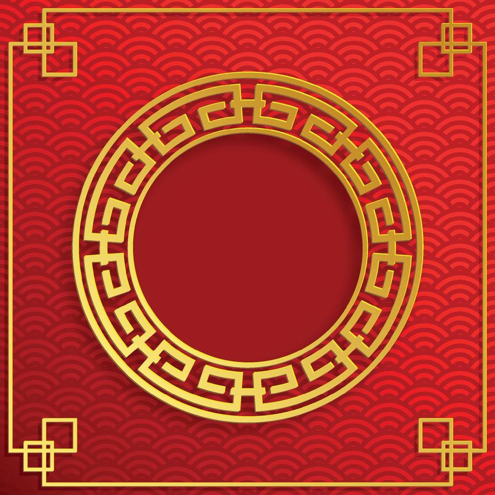 Chinese frame with oriental Asian elements on color background, vector