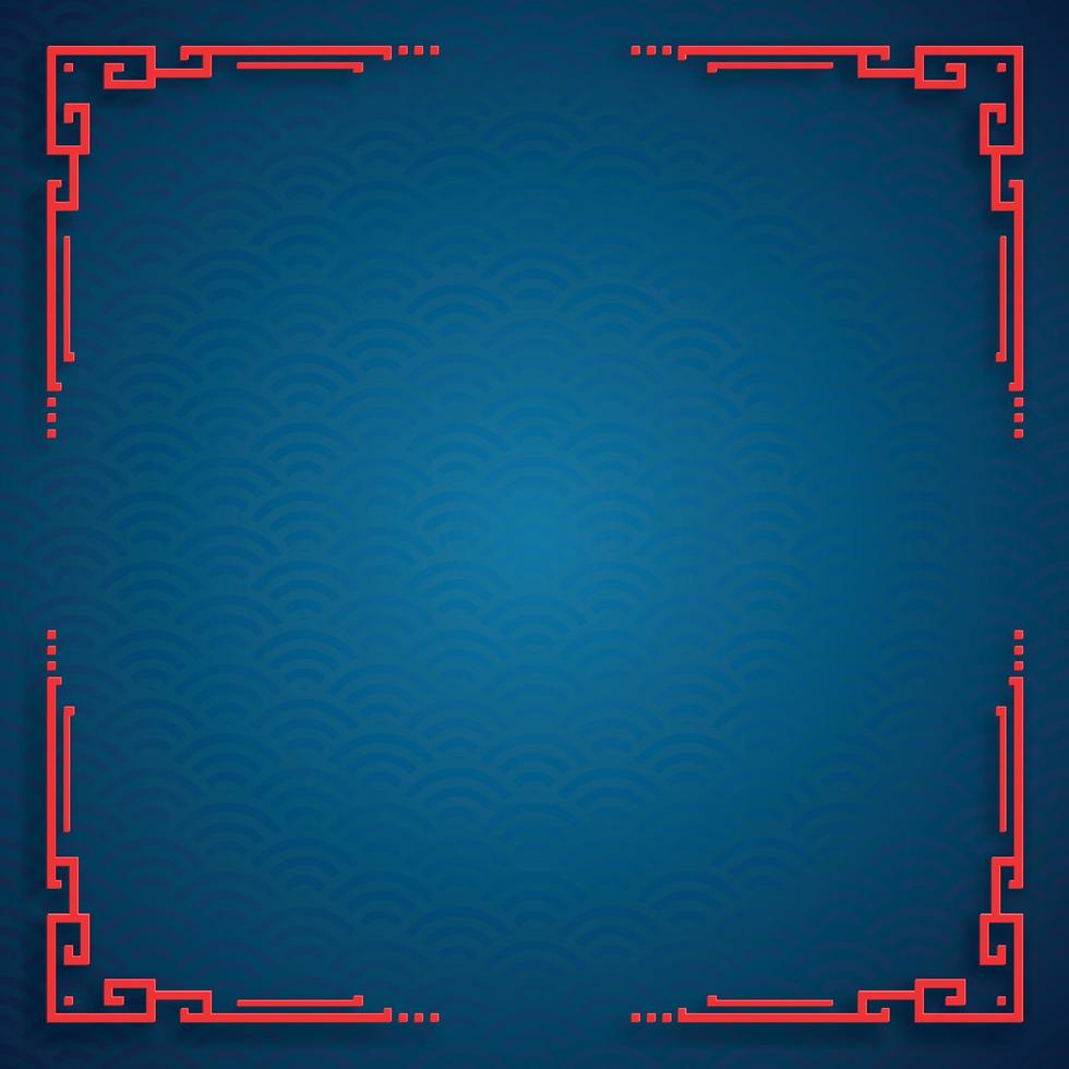 Chinese frame with oriental Asian elements on color background vector