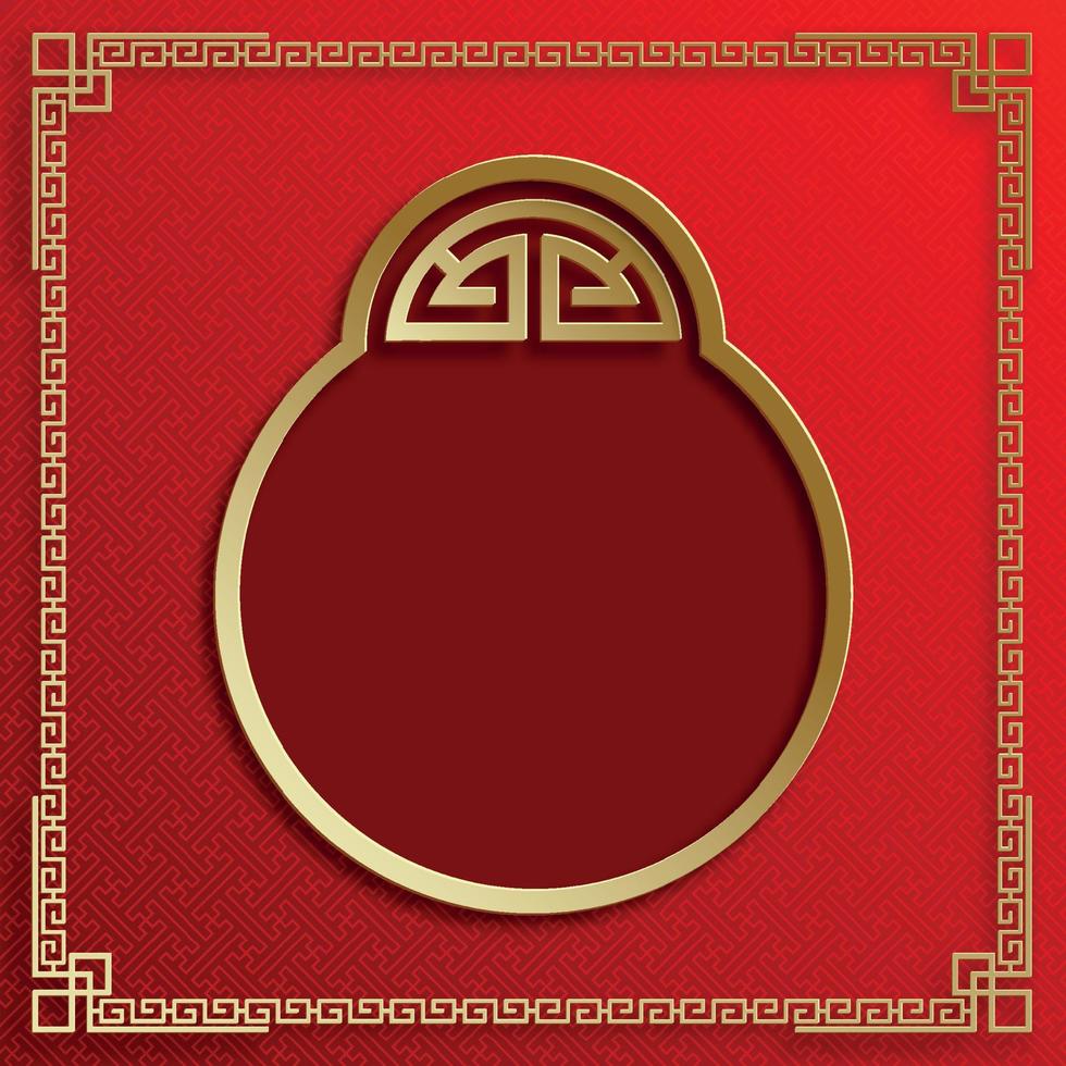 Chinese frame with oriental Asian elements on color background, vector