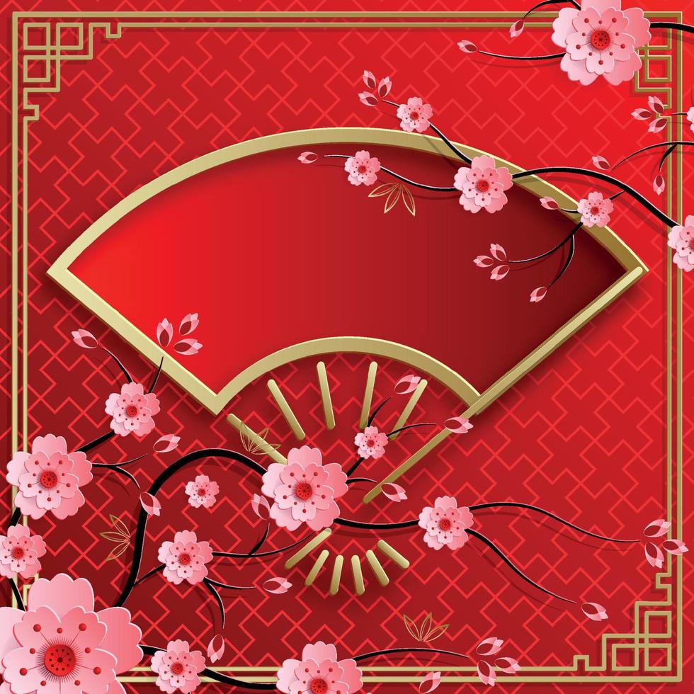 Chinese frame with oriental Asian elements on color background, vector