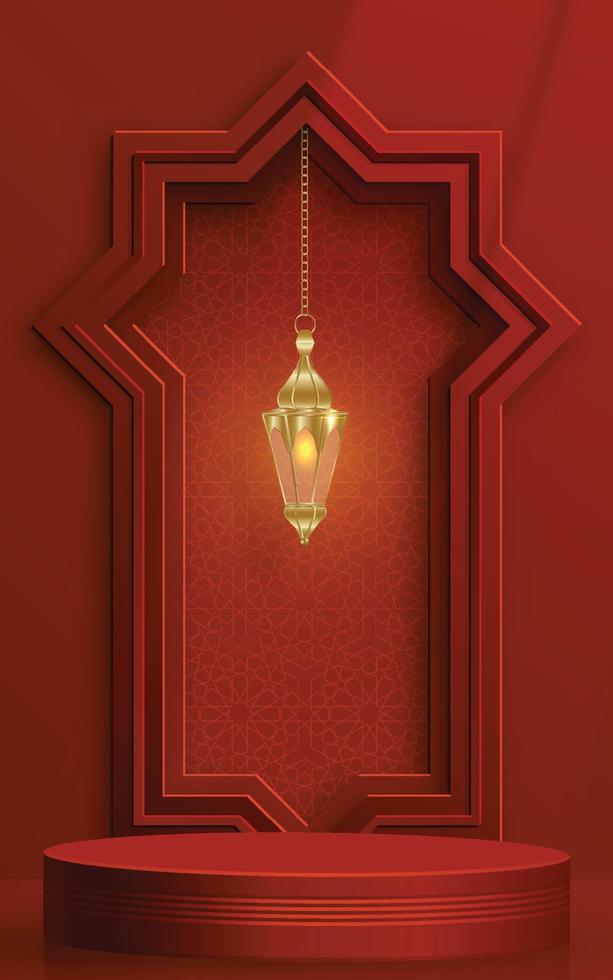 Islamic 3d podium round stage on color background vector