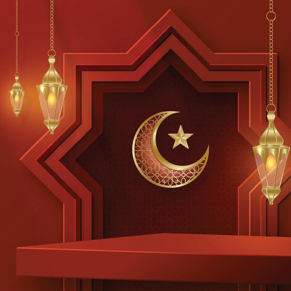 Islamic 3d podium round stage on color background vector