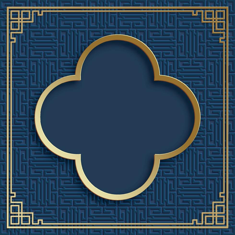 Chinese frame with oriental Asian elements on color background, vector