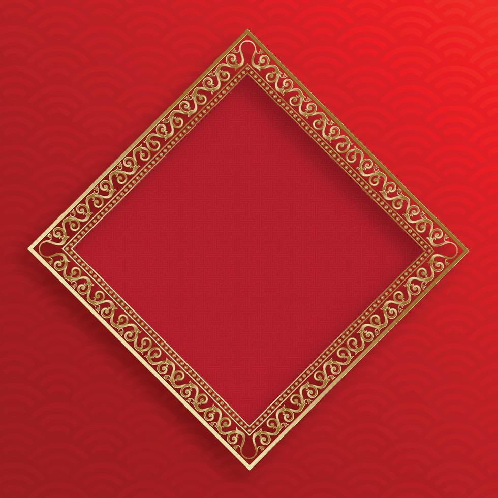 Chinese frame with oriental Asian elements on color background vector