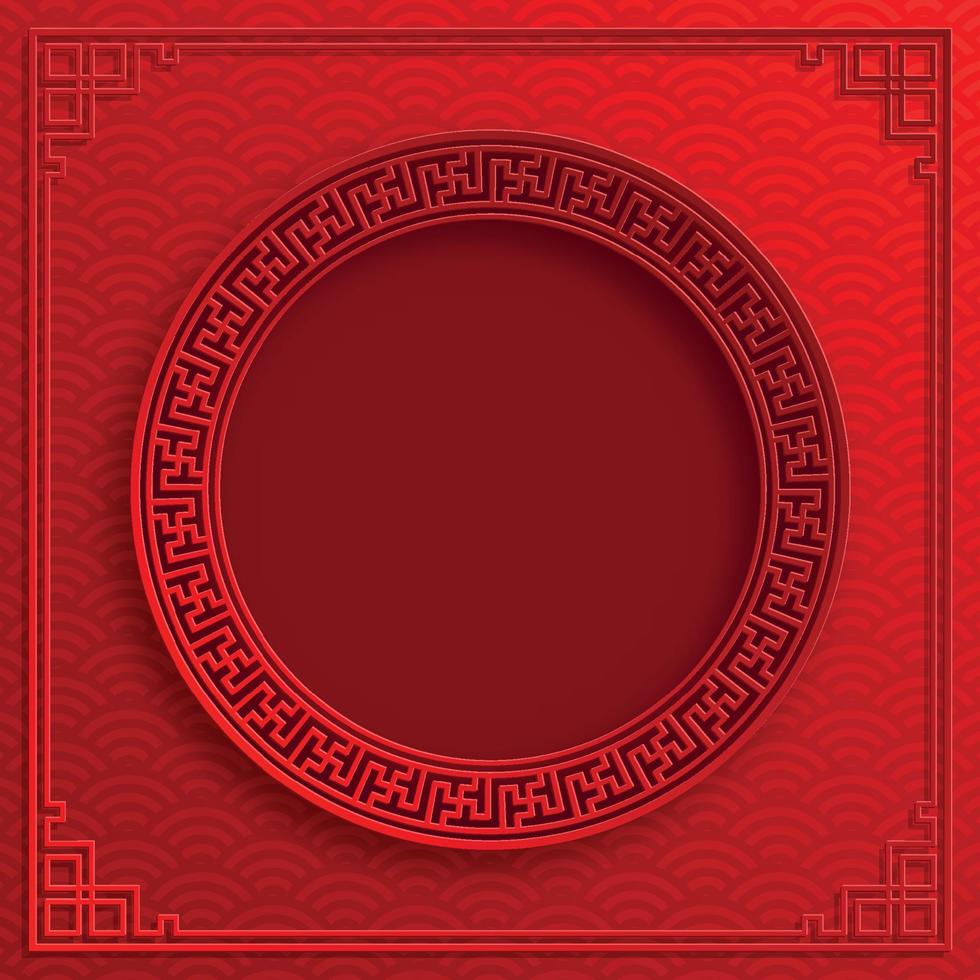 Chinese frame with oriental Asian elements on color background vector