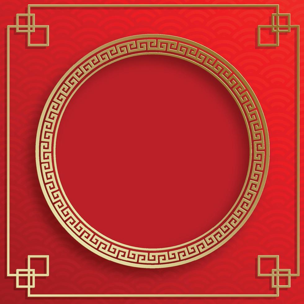 Chinese frame with oriental Asian elements on color background vector