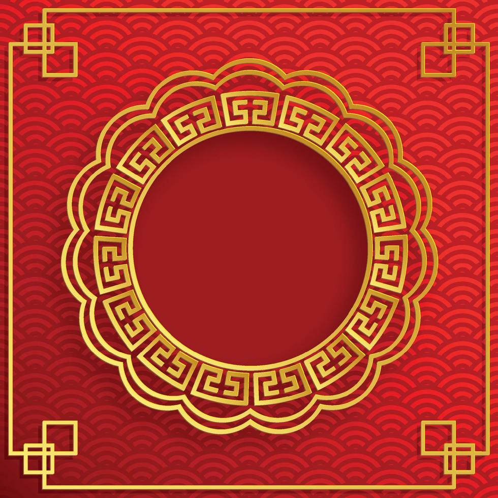 Chinese frame with oriental Asian elements on color background, vector