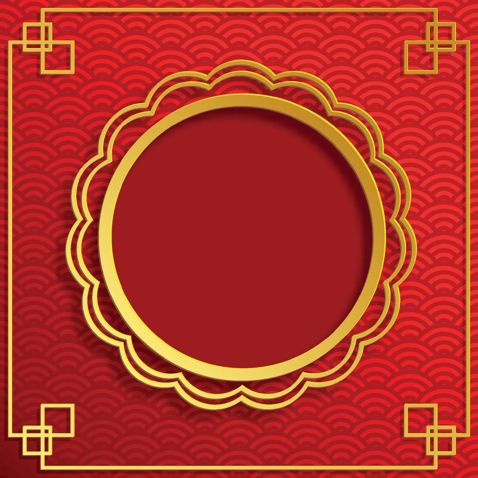 Chinese frame with oriental Asian elements on color background, vector