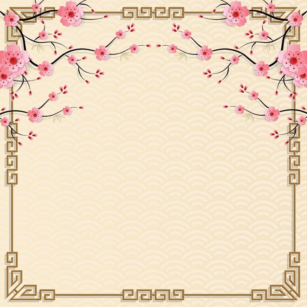 Chinese frame with oriental Asian elements on color background, 8362963