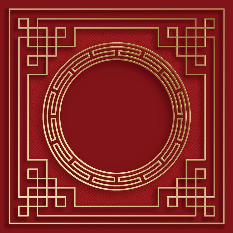 Chinese frame with oriental Asian elements on color background vector