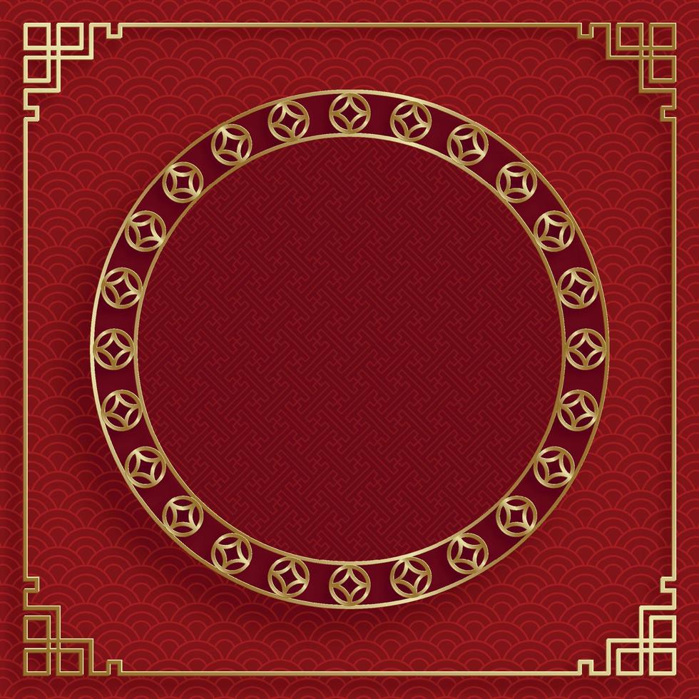 Chinese frame with oriental Asian elements on color background vector