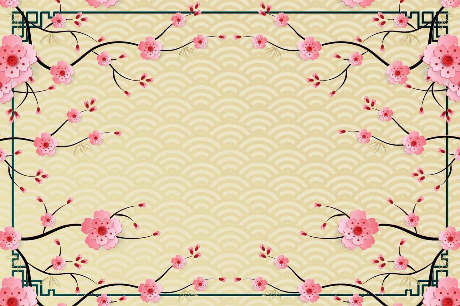 Chinese frame with oriental Asian elements on color background, vector