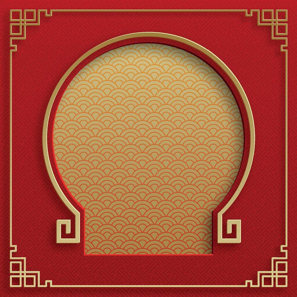 Chinese frame with oriental Asian elements on color background vector