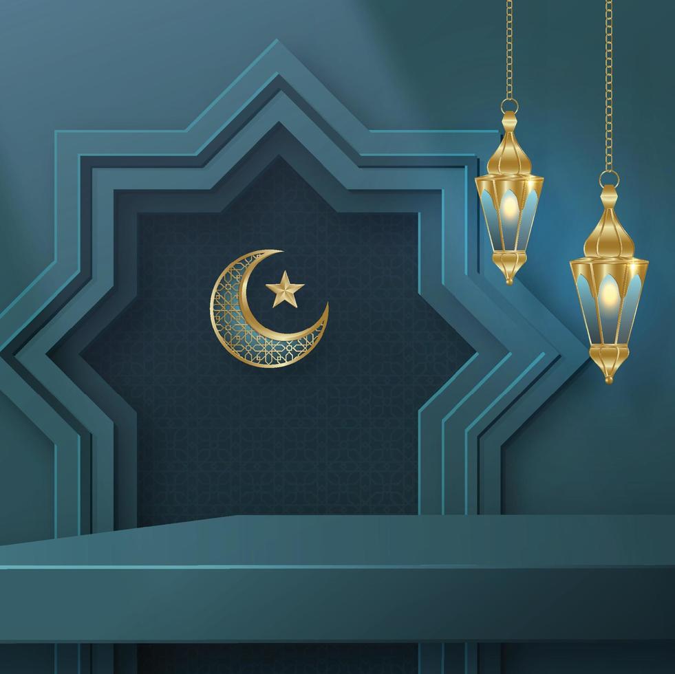 Islamic 3d podium round stage on color background vector