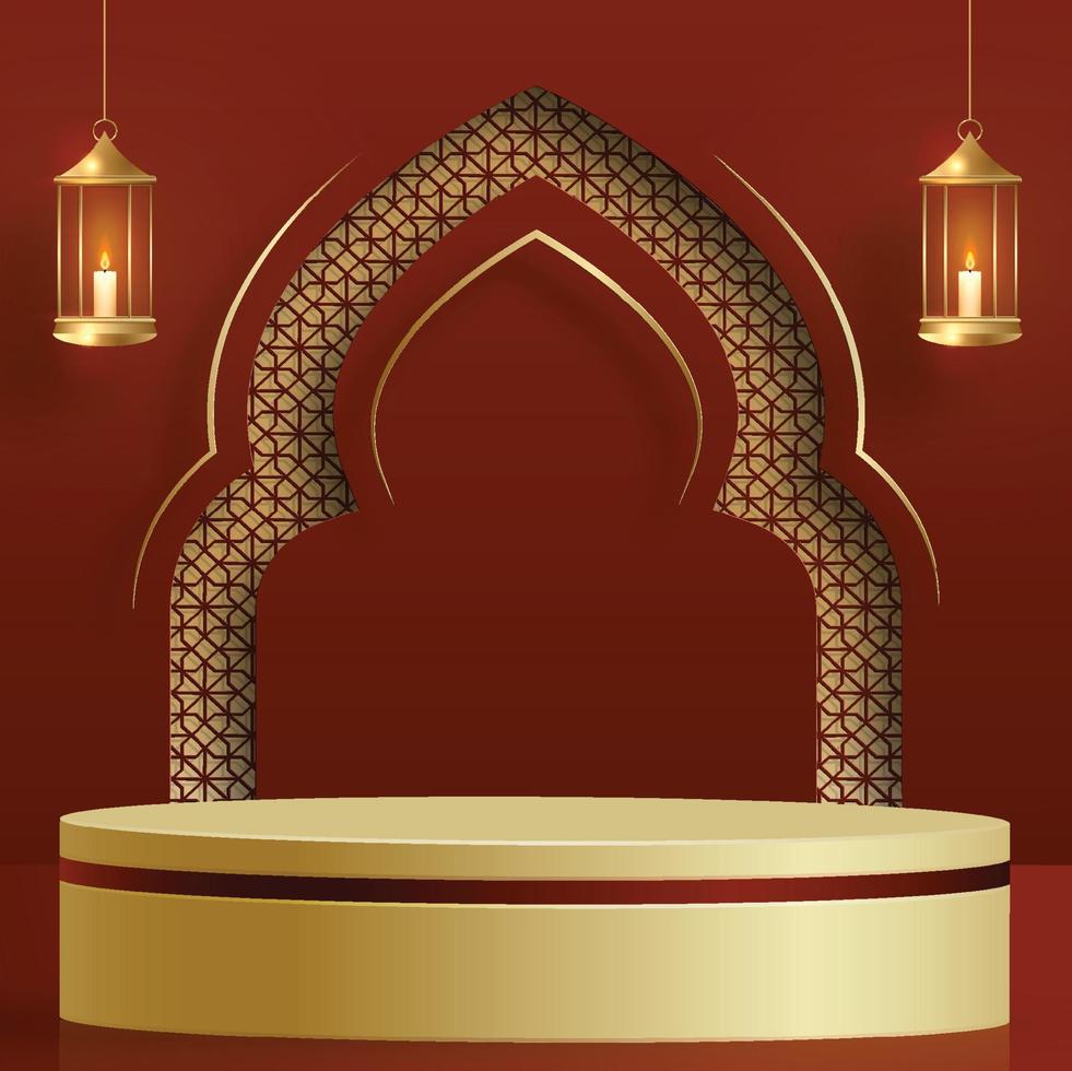 Islamic 3d podium round stage on color background vector