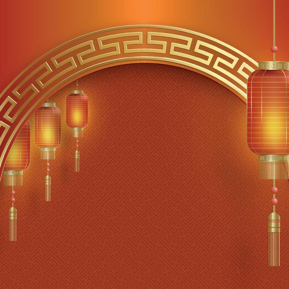 Chinese frame with oriental Asian elements on color background vector