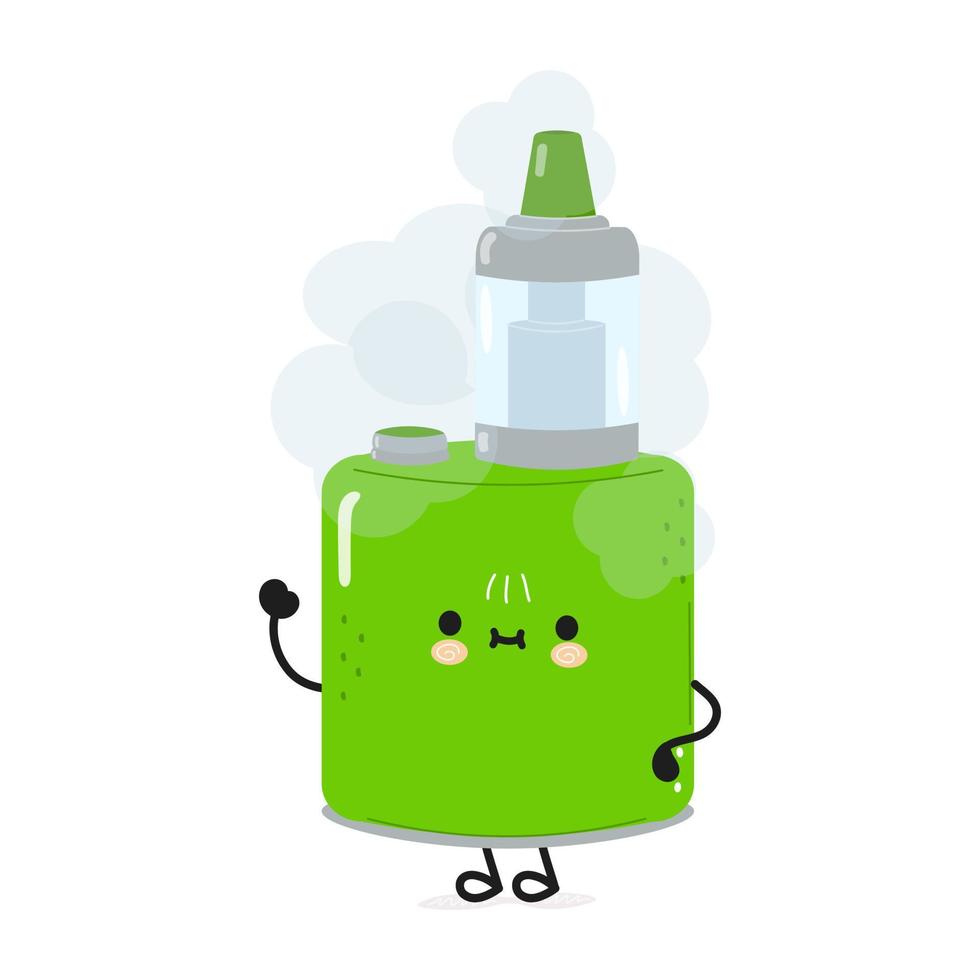 lindo y divertido vape agitando el personaje de la mano. icono de ilustración de personaje kawaii de dibujos animados dibujados a mano vectorial. aislado sobre fondo blanco. concepto de personaje vape vector