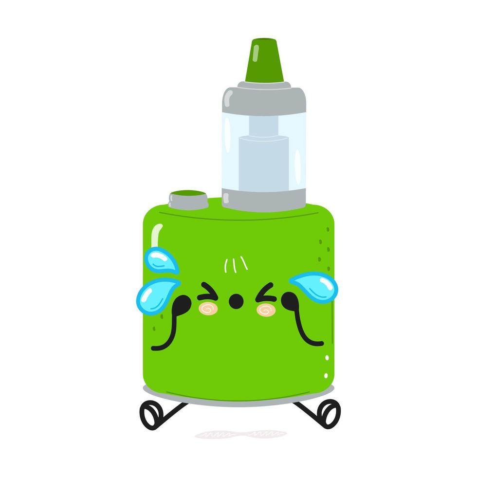 Cute sad vape character. Vector hand drawn cartoon kawaii character illustration icon. Isolated on white background. Sad vape character concept