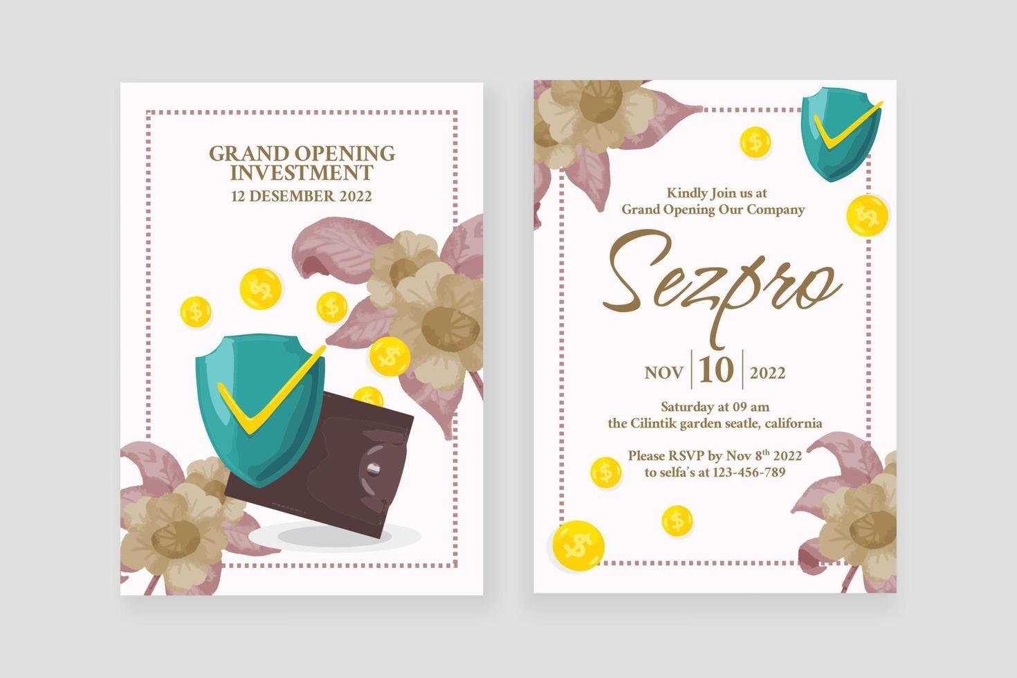 Opening ceremony watercolor ornament invitation with double side vector