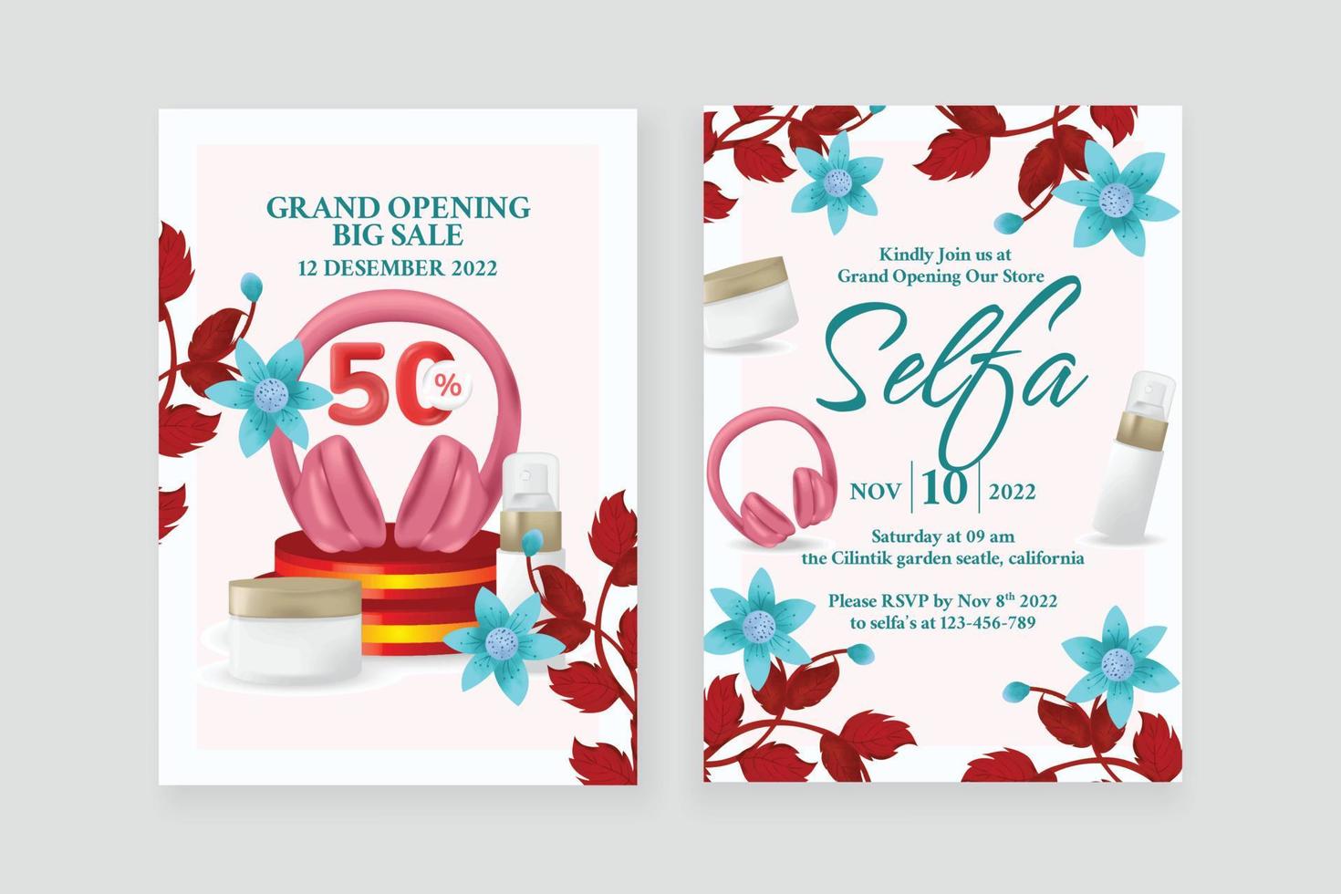 Opening ceremony watercolor ornament invitation with double side vector