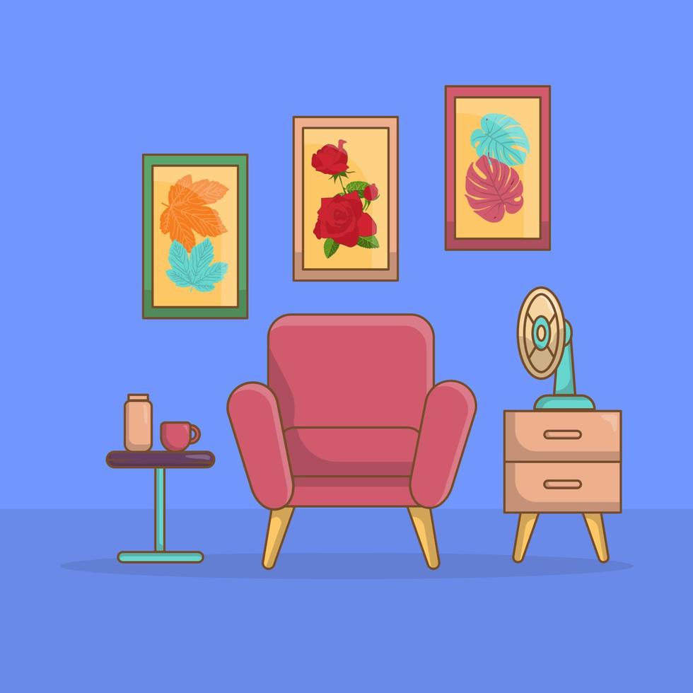 Living room design of minimalist with equipment furniture flat vector design.