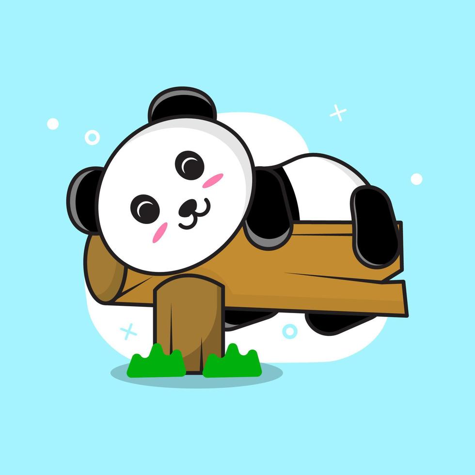 lindo panda durmiendo en madera con ilustración de icono de vector