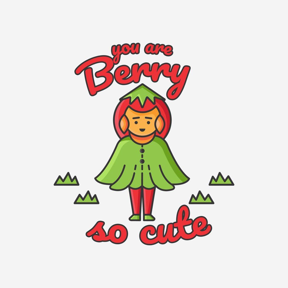 Vector Illustration of Cute Strawberry characters with teks you are berry so cute berry. minimal style illustration. Fresh fruit to Raw Material and Mascot product