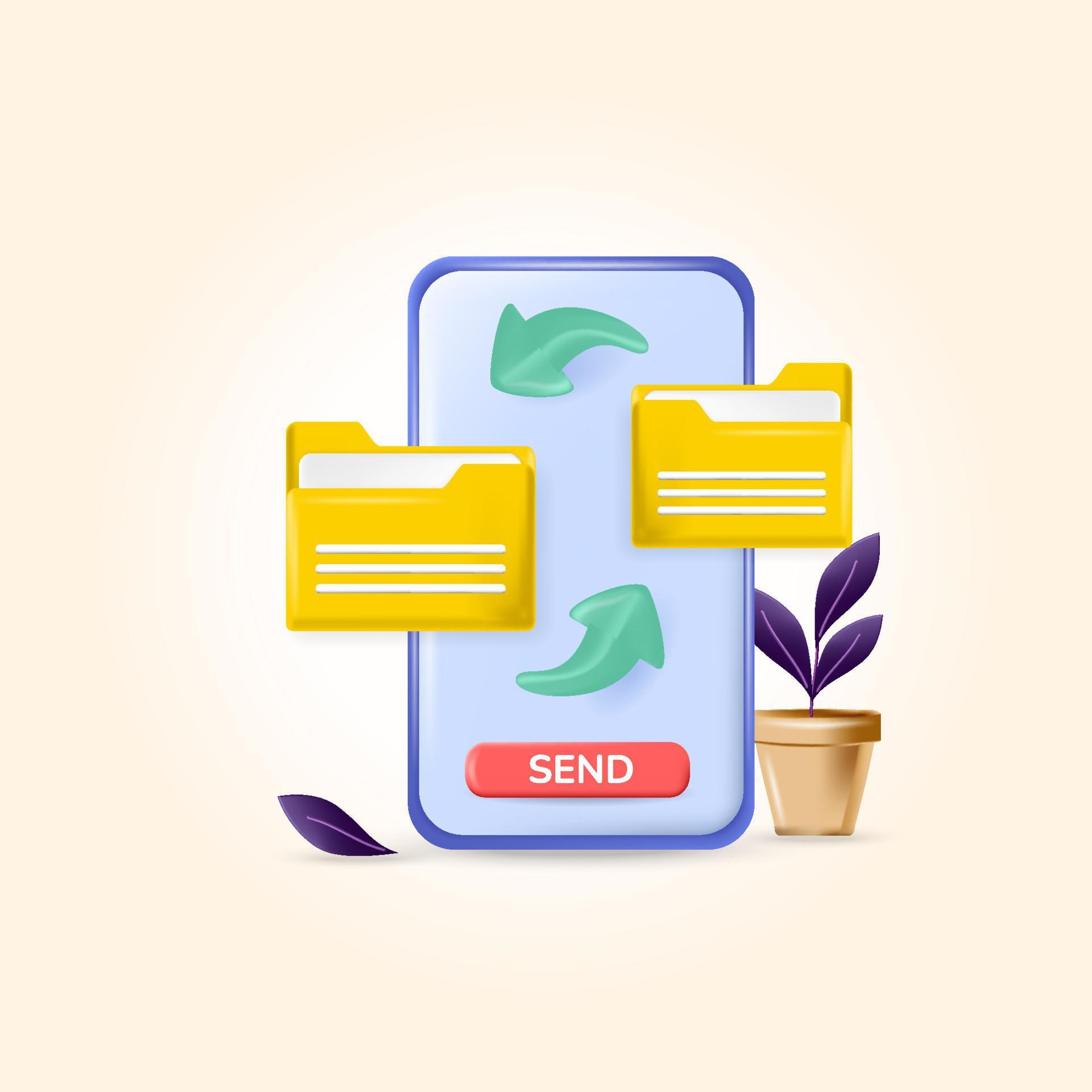 Send file to file with realistic design illustration 3d vector 8363374