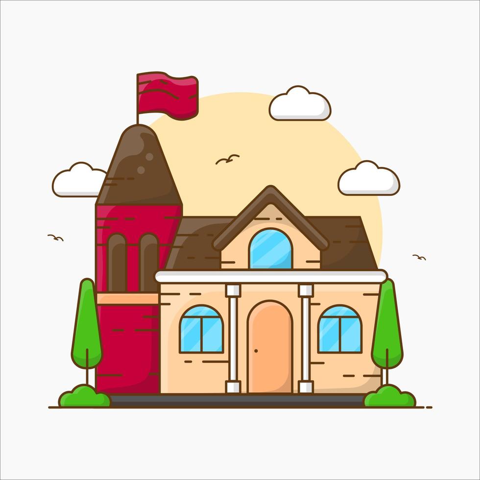 School House Building Vector Icon Illustration.