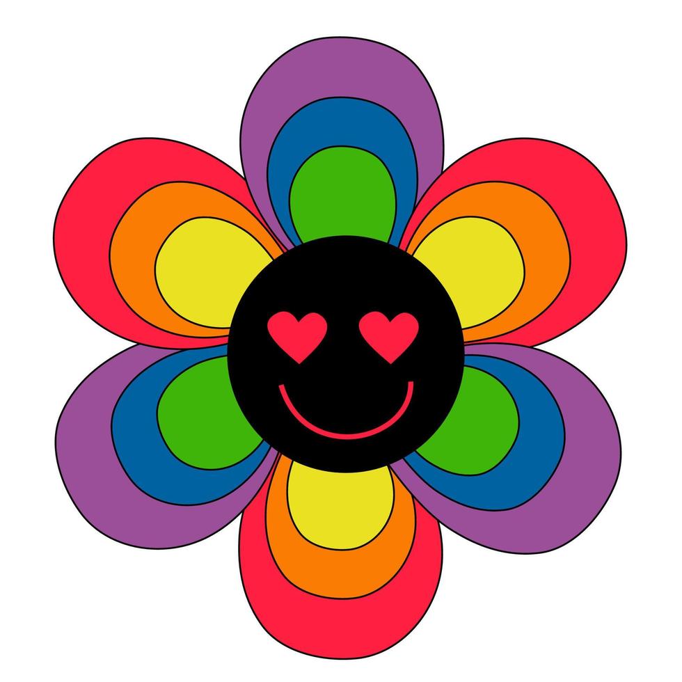 flor lgbt en colores del arco iris y cara emoji. bandera del orgullo lgbt o colores del arco iris vector